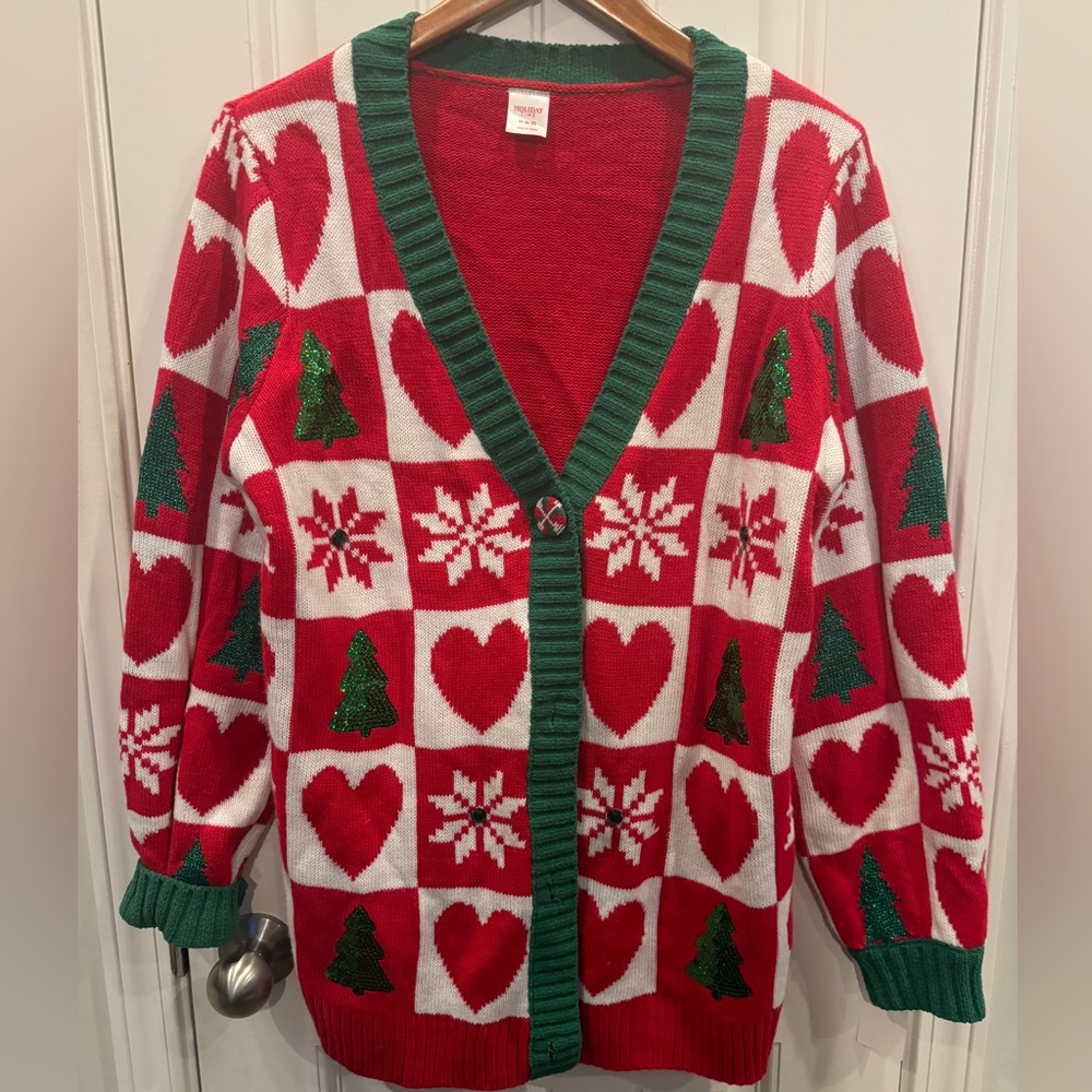 Holiday Time Ugly Christmas Sweater, Cardigan, Holiday, Size M (Oversized!!!)